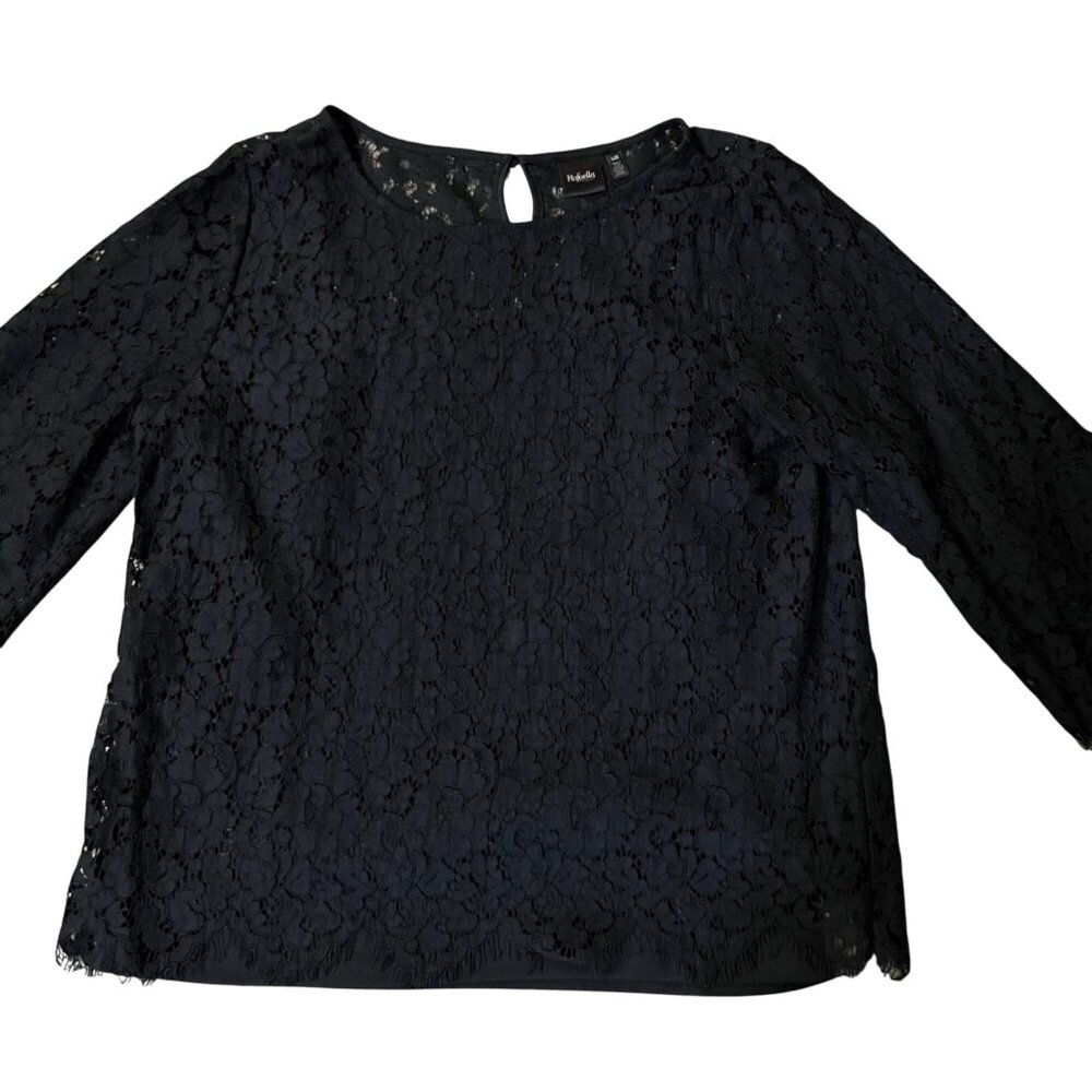 Rafaella Blouse Womens L Used Black Floral Lace Attached Cami - Picture 13 of 16